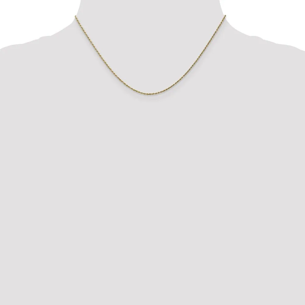 1.2mm 10k Yellow Gold Diamond Cut Solid Rope Chain Necklace