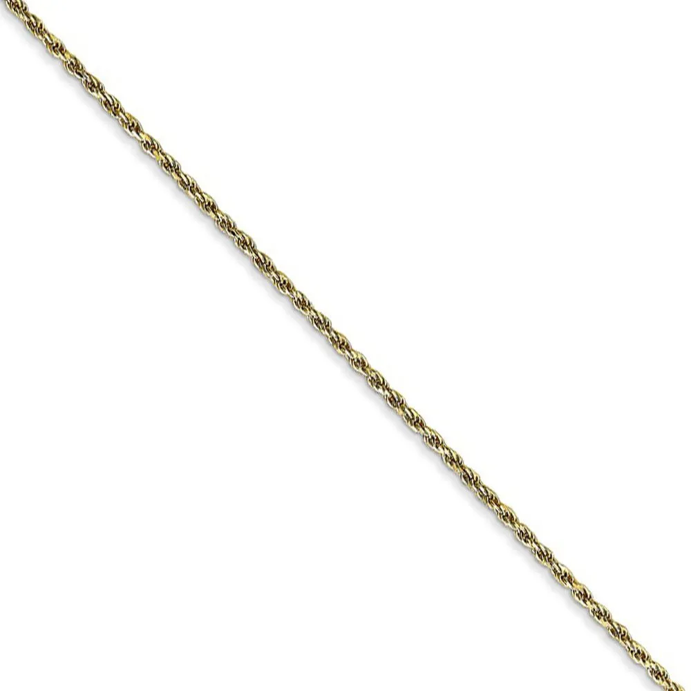 1.2mm 10k Yellow Gold Diamond Cut Solid Rope Chain Necklace