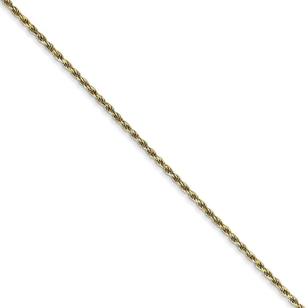 1.2mm 10k Yellow Gold Diamond Cut Solid Rope Chain Necklace