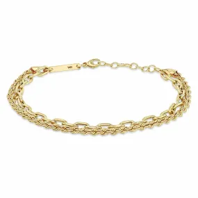 14k Gold Double Chain Bracelet with Medium Rope & Medium Square Oval Link