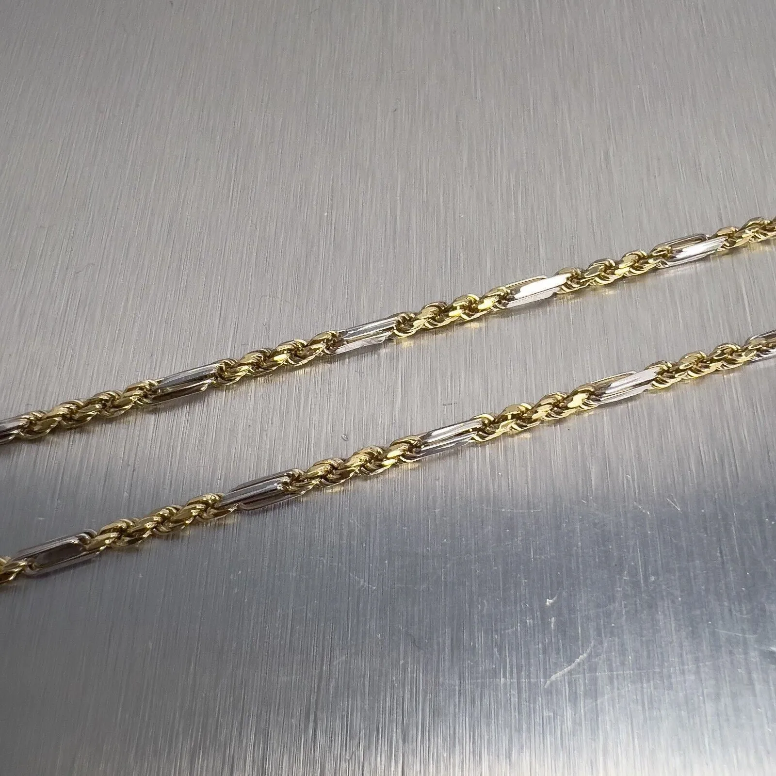 14k White & Yellow Gold Designer Spiga Rope 3.00mm Chain Necklace 22.5" ITALY