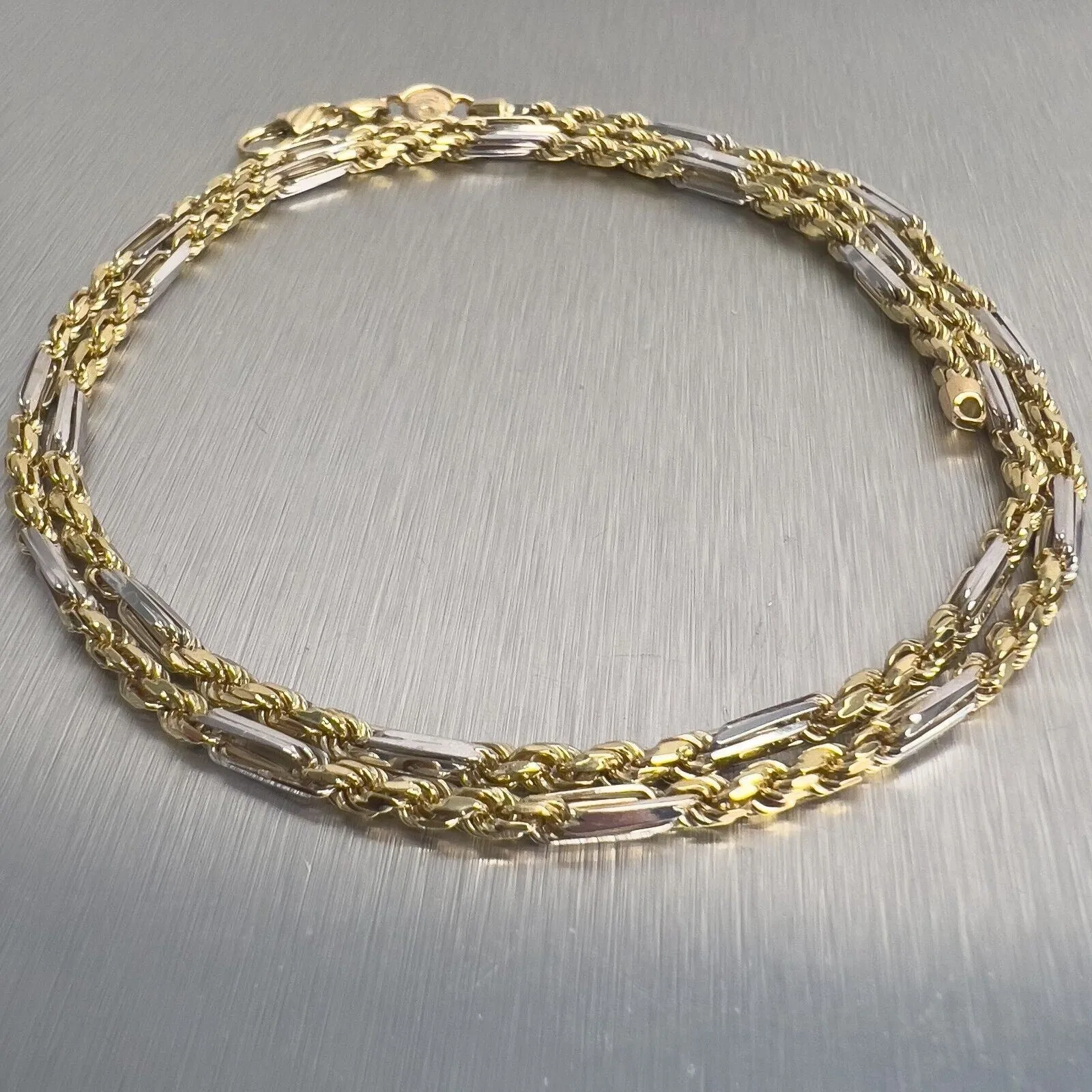 14k White & Yellow Gold Designer Spiga Rope 3.00mm Chain Necklace 22.5" ITALY