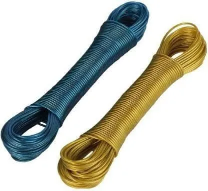 20 Meter PVC Coated Steel Anti-Rust Wire Rope for Drying Clothes with 2 Plastic Hooks (Pack of 5)