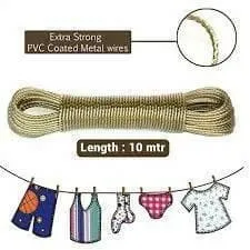 20 Meter PVC Coated Steel Anti-Rust Wire Rope for Drying Clothes with 2 Plastic Hooks (Pack of 5)