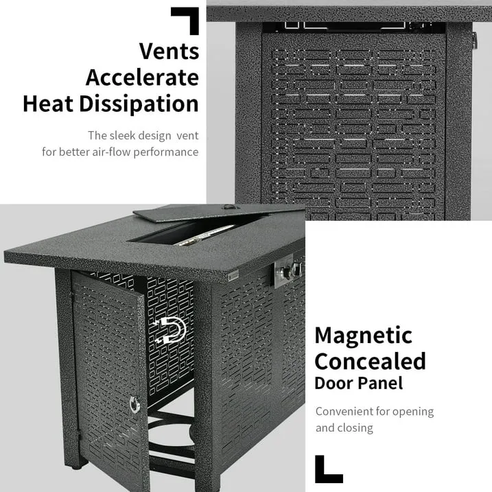 42-Inch Rectangular Fire Pit Table with 50,000 BTU Propane Burner and Lid