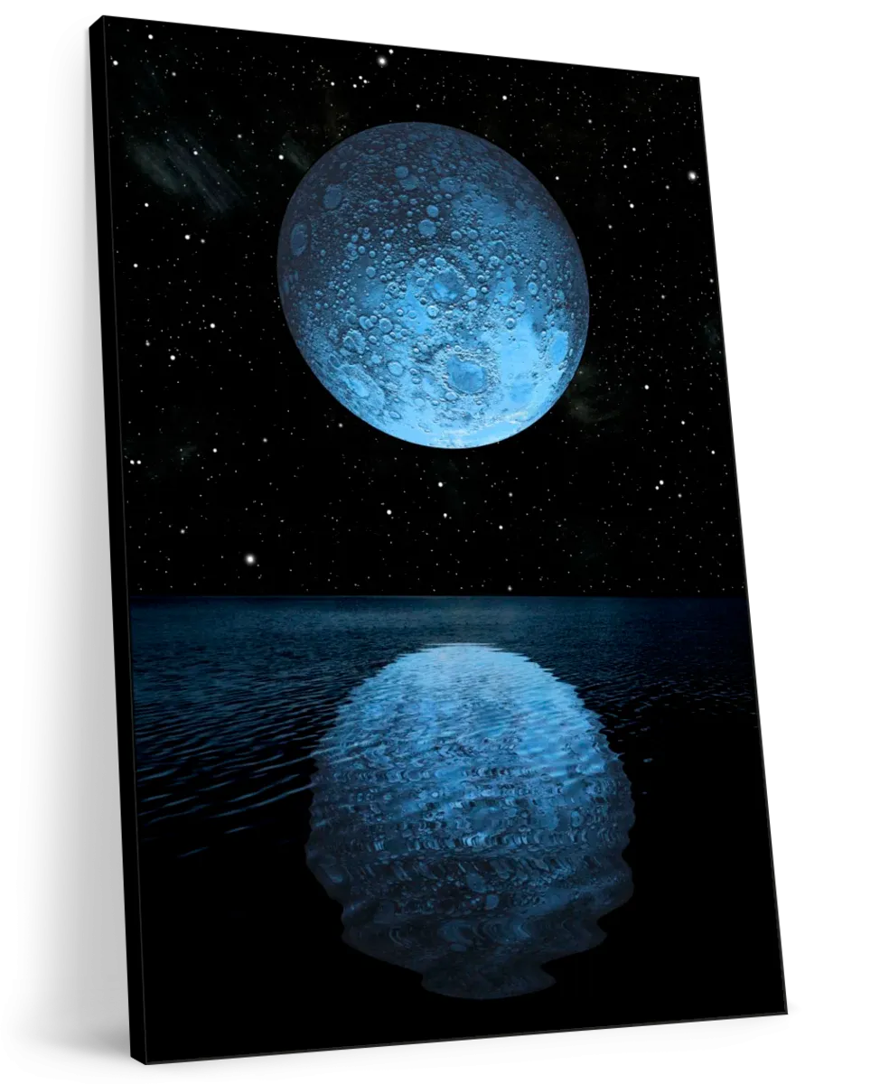 A Blue Moon Rising Over A Calm Ocean Wall Art