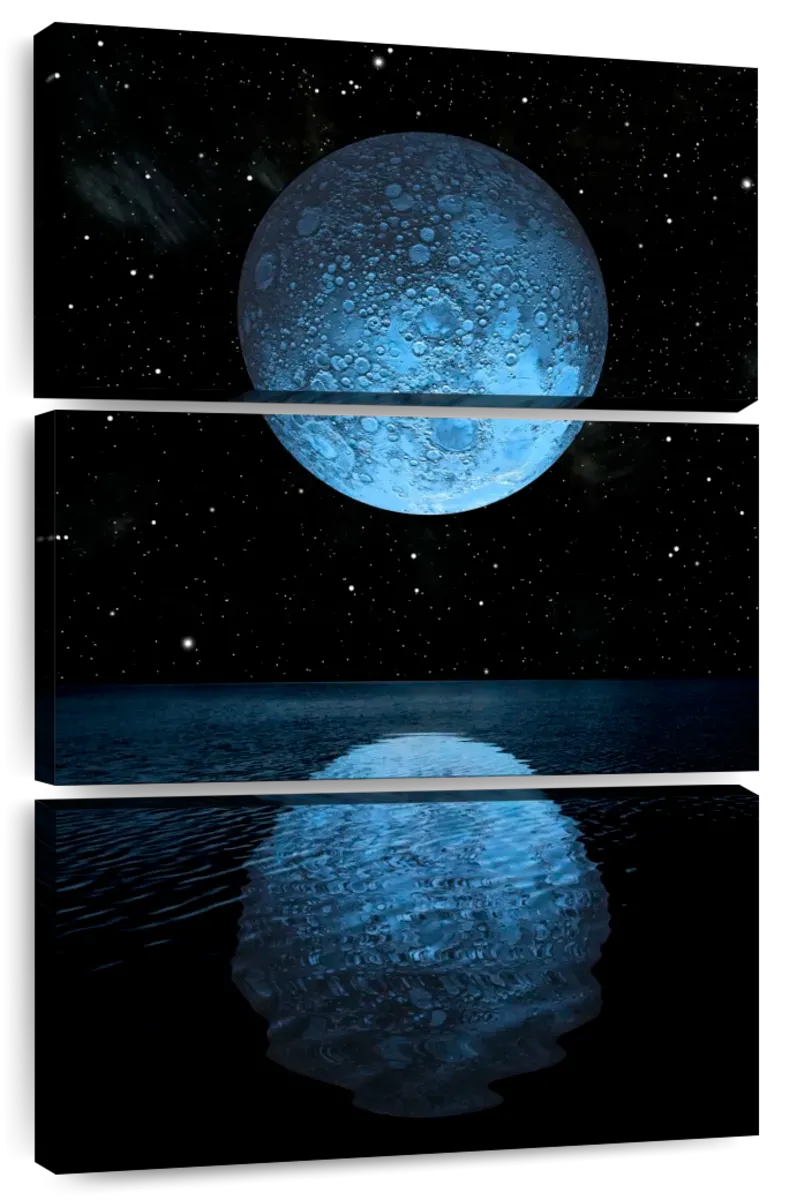 A Blue Moon Rising Over A Calm Ocean Wall Art