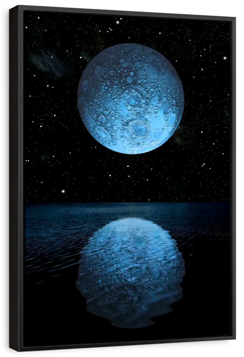 A Blue Moon Rising Over A Calm Ocean Wall Art