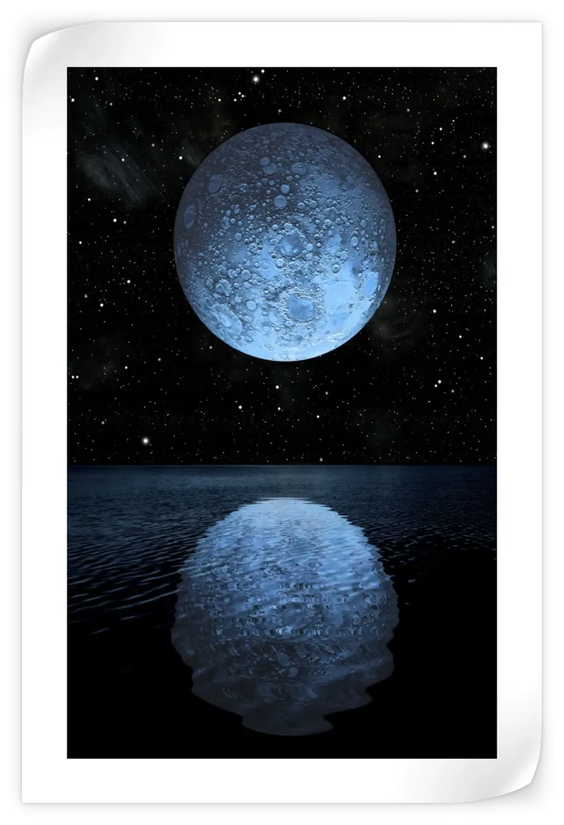 A Blue Moon Rising Over A Calm Ocean Wall Art