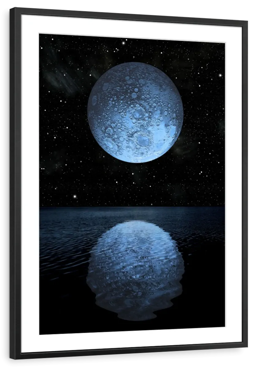 A Blue Moon Rising Over A Calm Ocean Wall Art