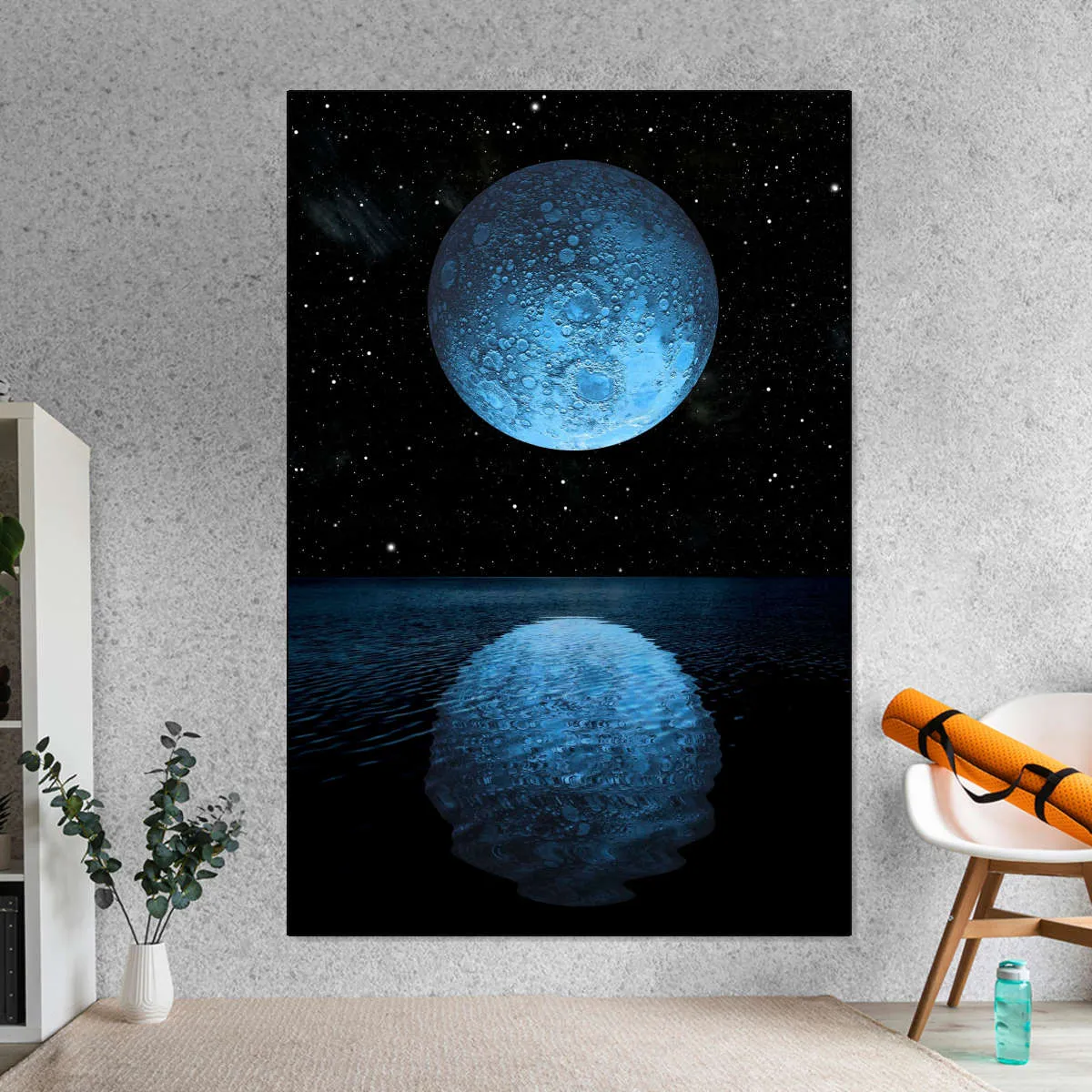 A Blue Moon Rising Over A Calm Ocean Wall Art