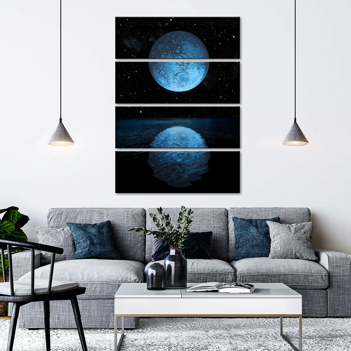 A Blue Moon Rising Over A Calm Ocean Wall Art