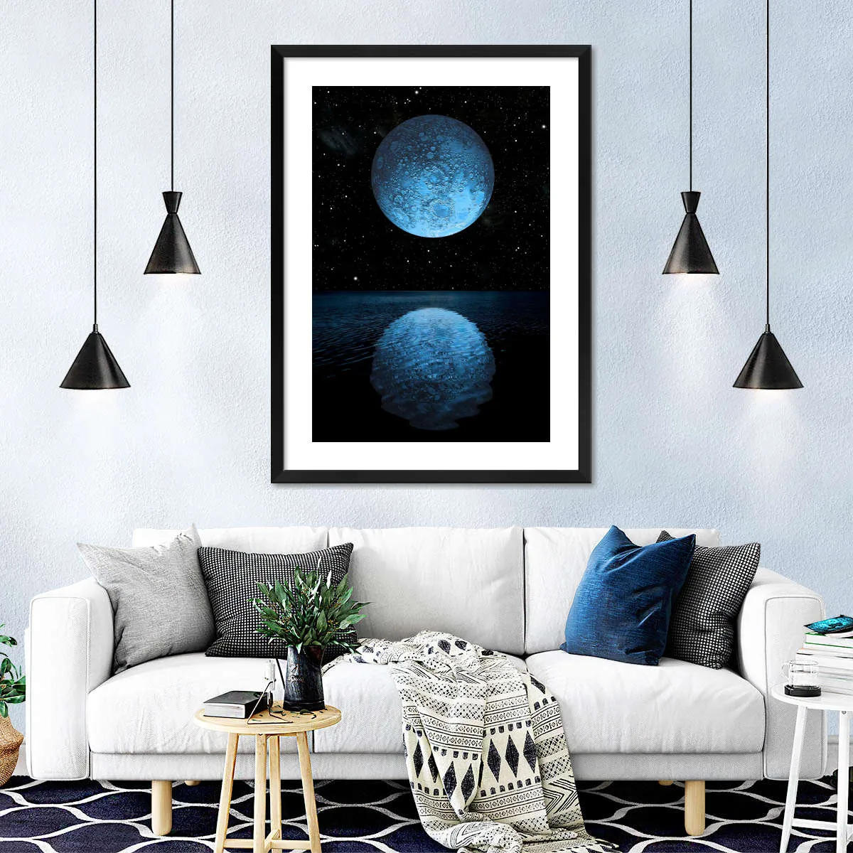 A Blue Moon Rising Over A Calm Ocean Wall Art