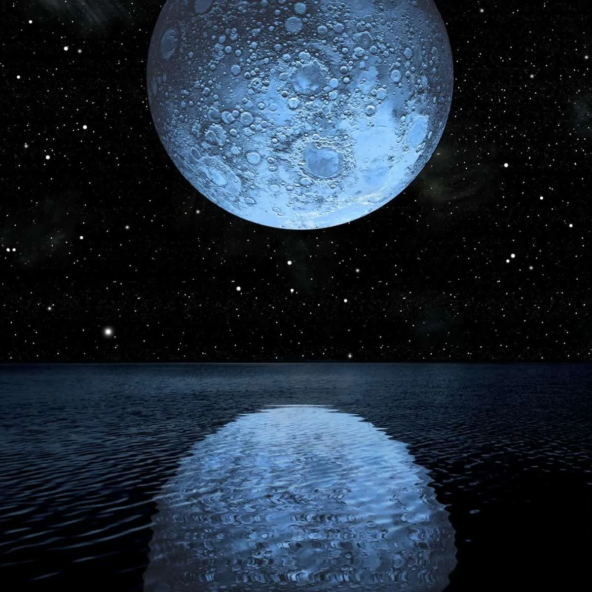 A Blue Moon Rising Over A Calm Ocean Wall Art