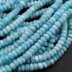 AA Natural Blue Larimar 6mm 7mm 8mm 9mm 10mm 12mm Smooth Rondelle Beads Real Genuine Larimar Gemstone 15.5" Strand