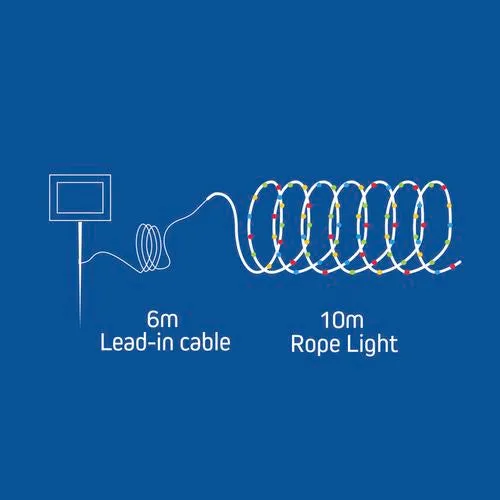 Arlec 10m Multicolour Or Warm White Switch Festive Solar Rope Light / 8 Functions