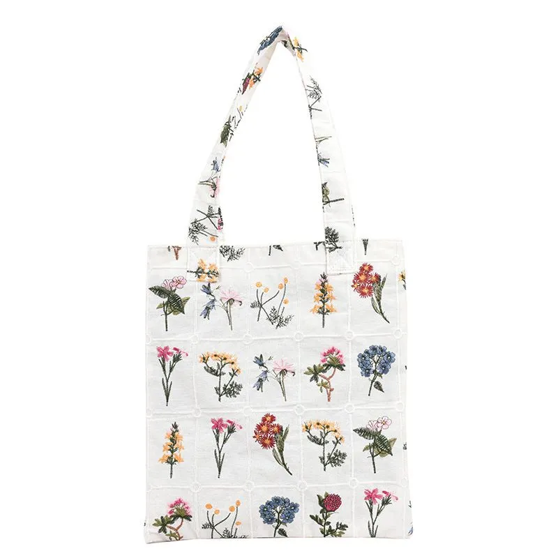 Boho Embroidered Canvas Tote Bag With Daisy Embroidery Handbag