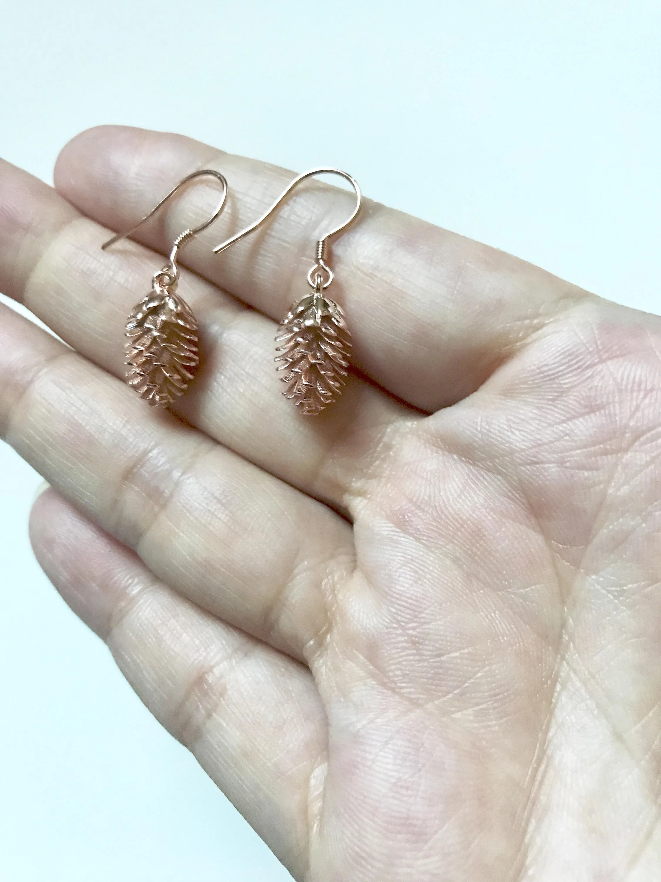 Gold over Sterling Silver Pine cone earrings, Silver Pinecone earrings, Bridesmaid jewelry, Tiny Pine cone earrings