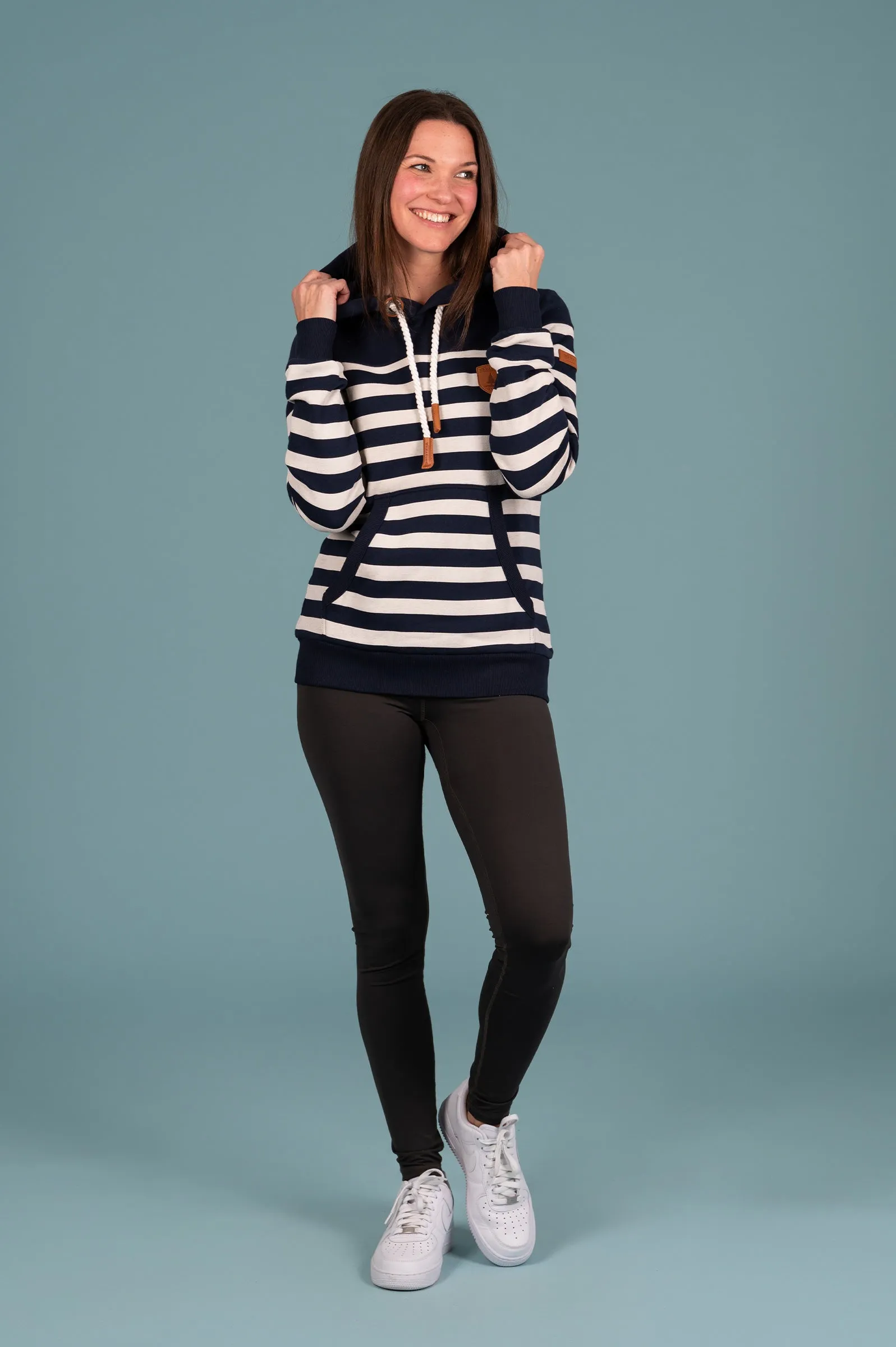 Grace Oatmeal Stripe Hoodie Navy