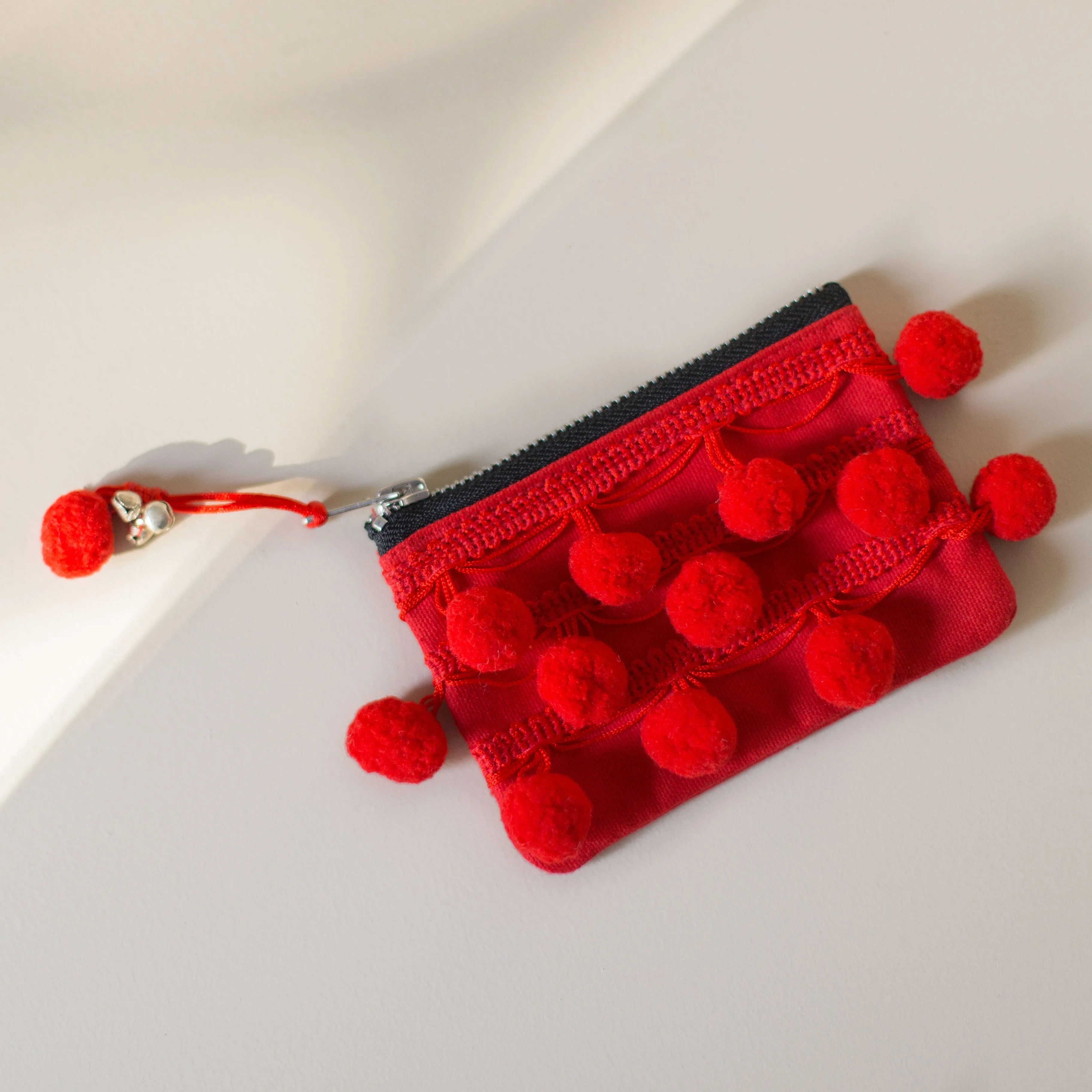 Ha Leh Handmade Pom Pom Purse in Red