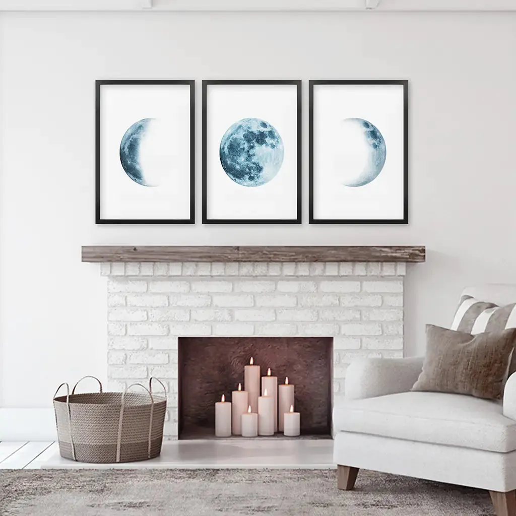 Lunar Phases. Blue Wall Art Set for Boy's Nursery