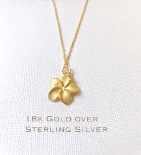 Sale! Gold over Sterling Silver plumeria necklace, Plumeria necklace, Hawaiian necklace, Plumeria jewelry, Flower necklace,Bridesmaid gift