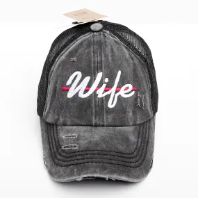 Thin Red Line Wife Criss Cross High Ponytail Hat