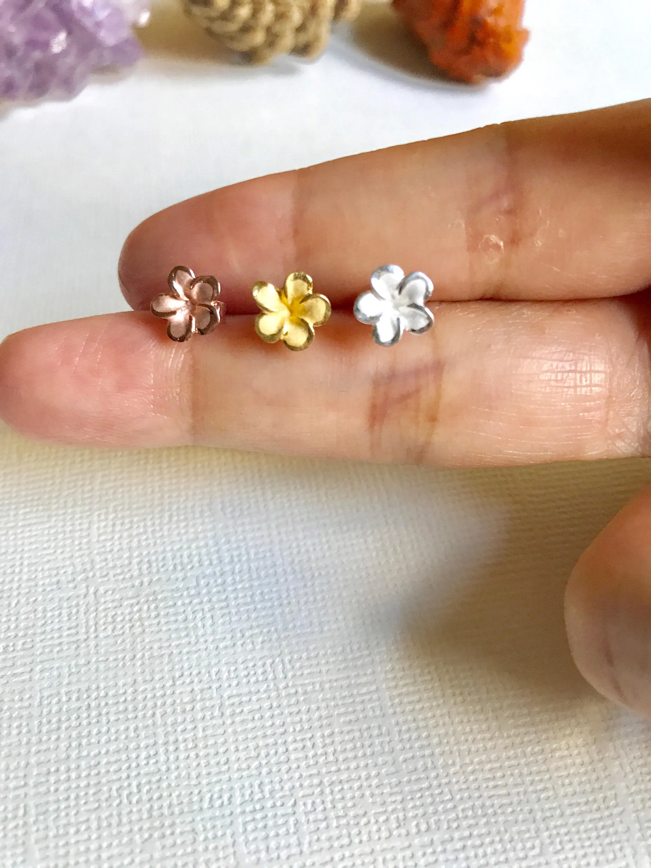 Tiny plumeria studs earrings